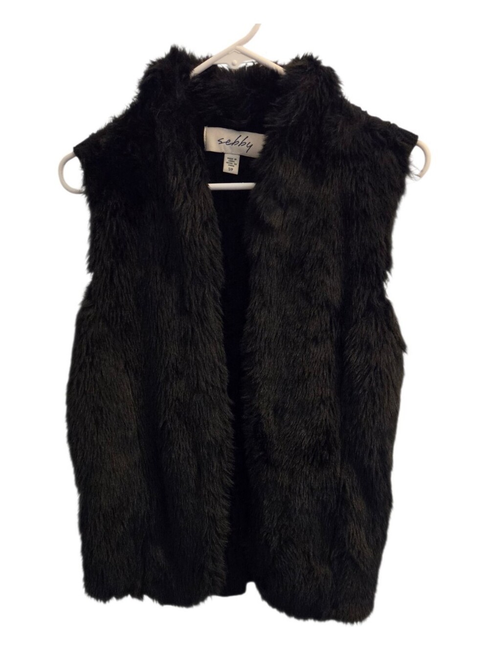 Sebby Black Faux Fur Vest - Sleeveless Women's Coat